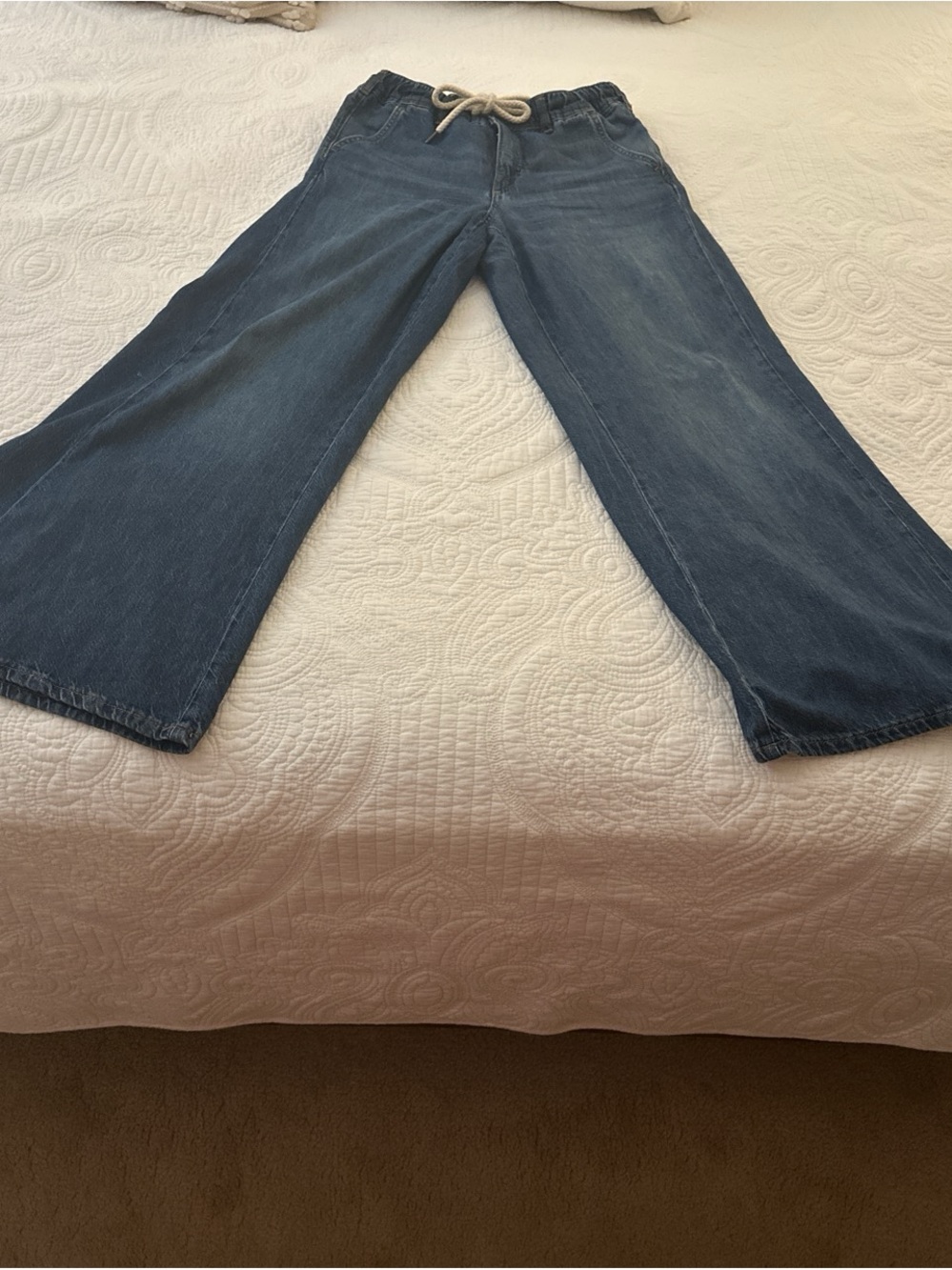 Pilcro Wide-Leg Drawstring Jeans in Denim Blue